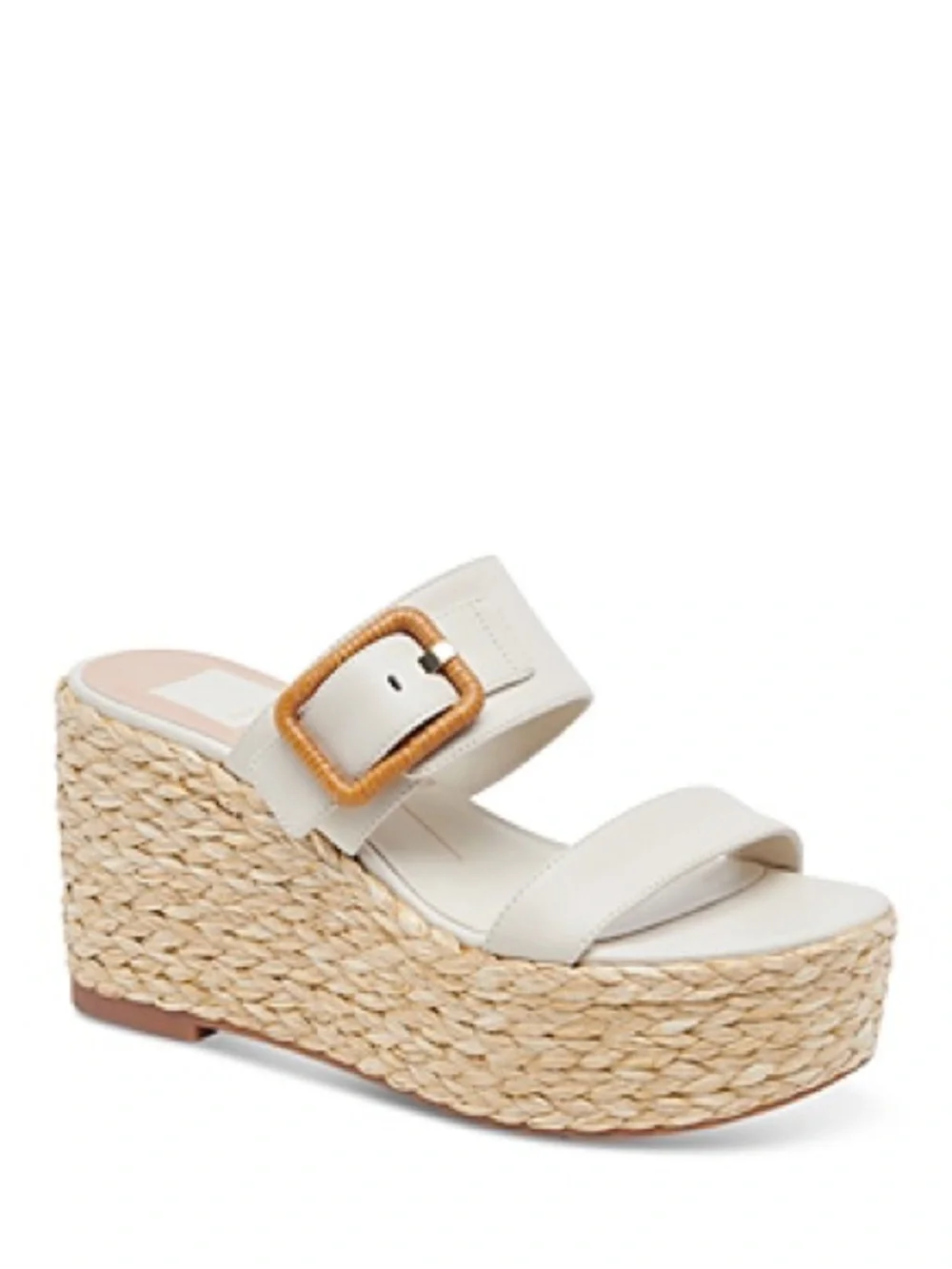 DOLCE VITA THORIN IVORY LEATHER RAFFIA PLATFORM SANDALS 9.5